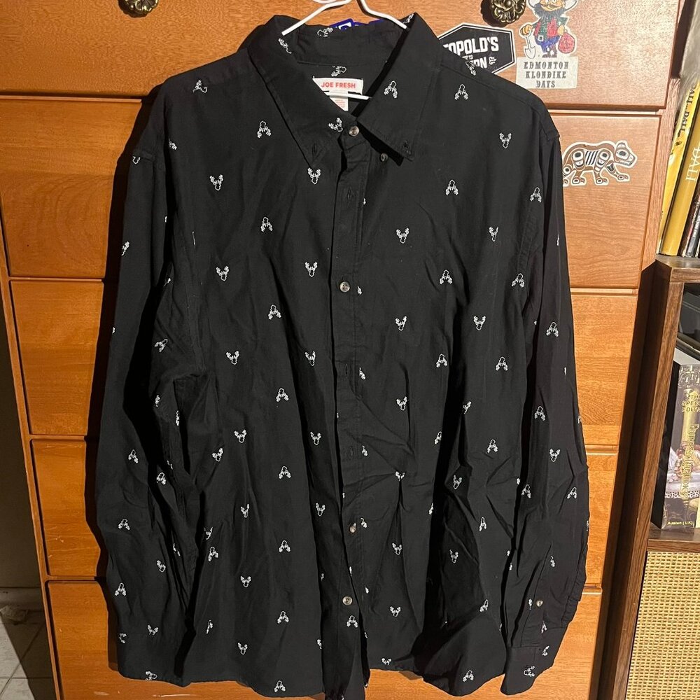 Joe Fresh Black Button-Down w/ Mini Deer Pattern
